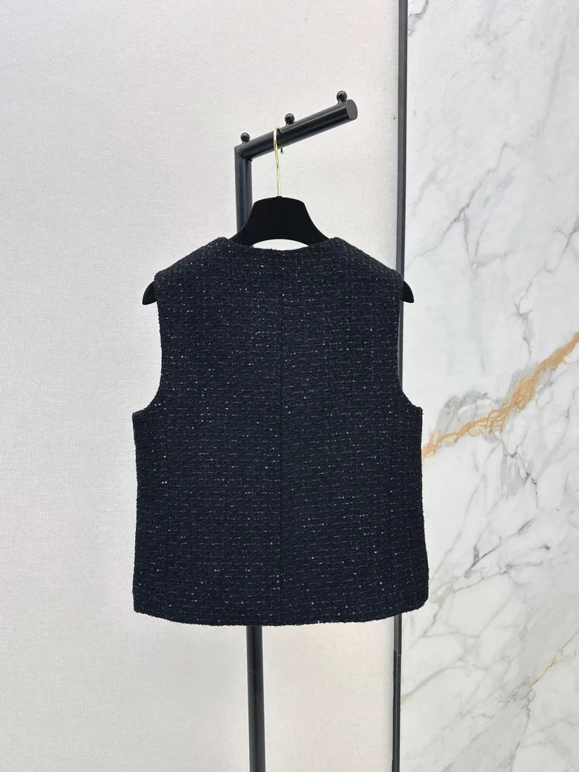 Fashion Classic Tweed Vest with Double Pockets