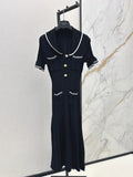 Chic Gold Button Ribbed Knit Dress