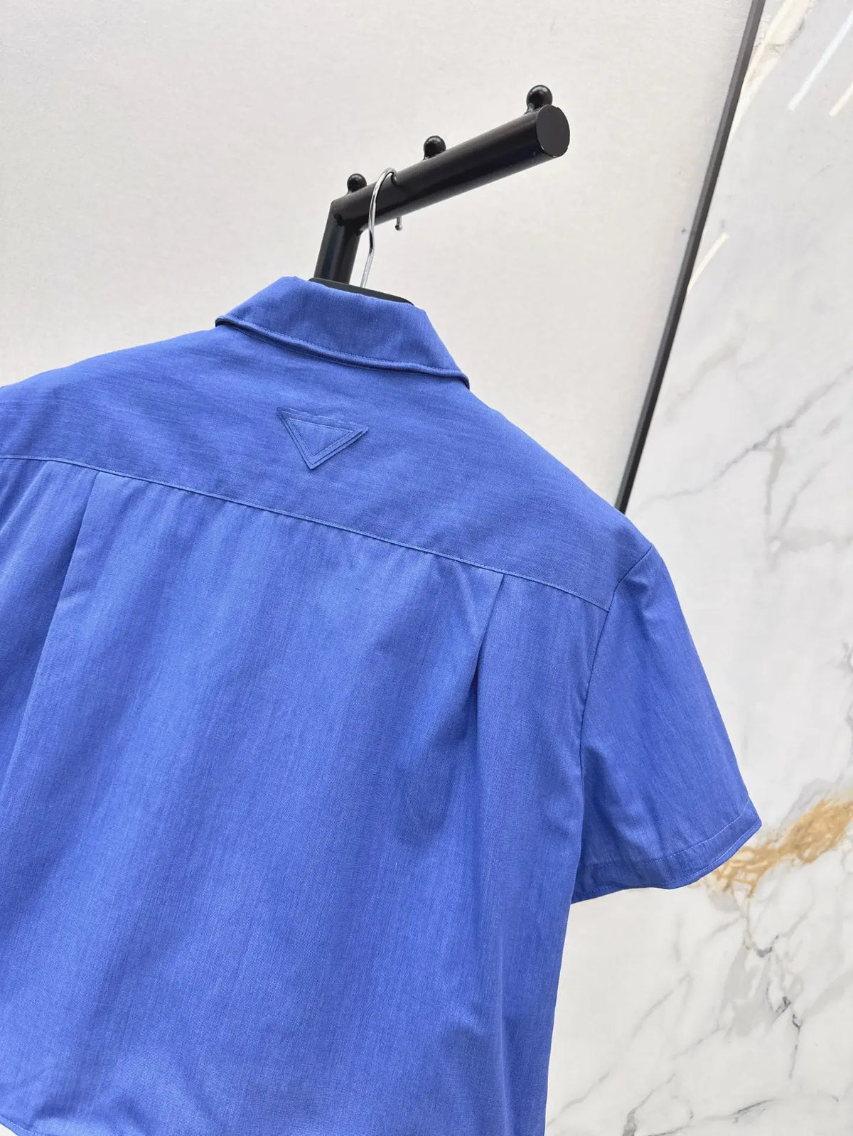 Trendy Blue Solid Color Polo Short Sleeve