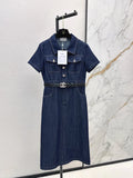 Back Pocket Embroidered Denim Midi Skirt