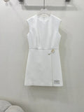 Elegant Brooch-Accented Brushed-Touch Dress