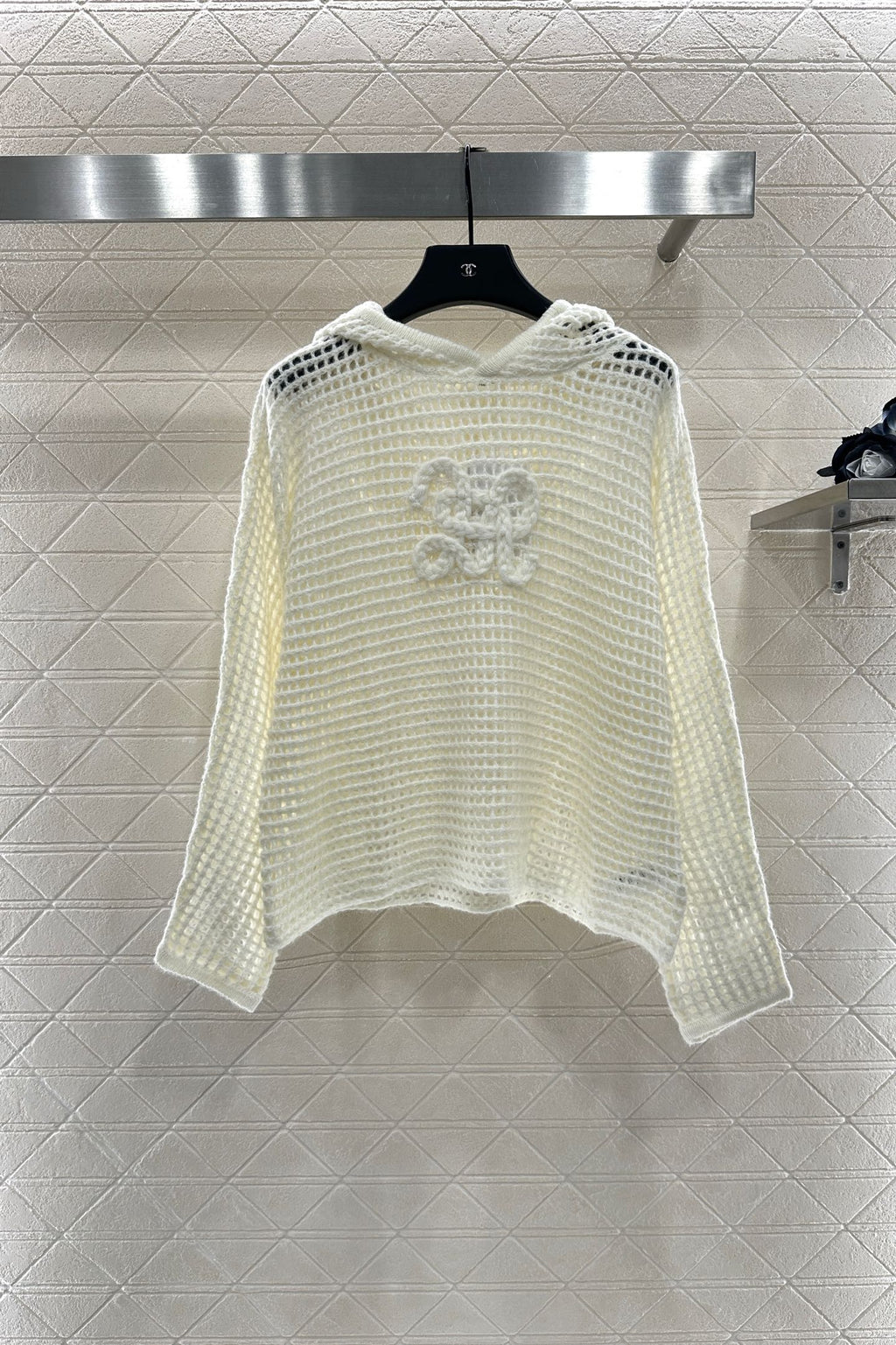 25fw Embroidered hollow hooded pullover sweater