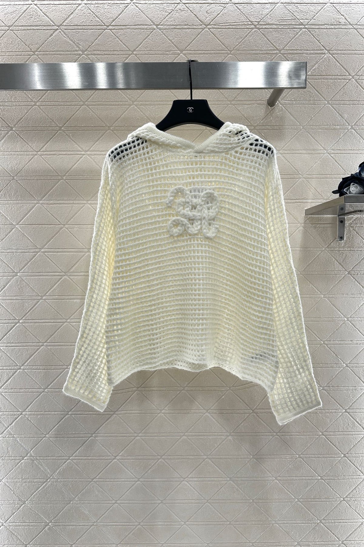25fw Embroidered hollow hooded pullover sweater
