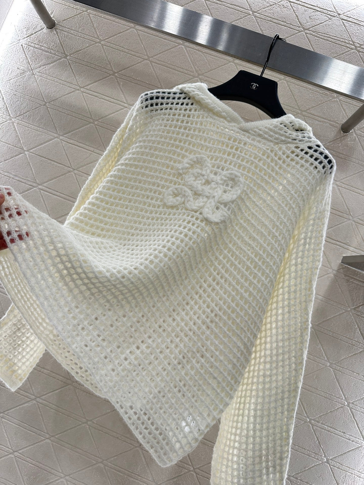 25fw Embroidered hollow hooded pullover sweater