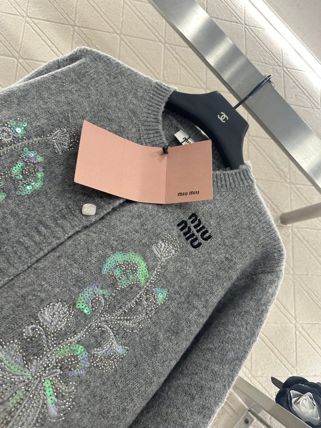 25fw new round neck embroidered knitted cardigan