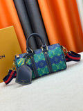 Blue green color blocked travel bag