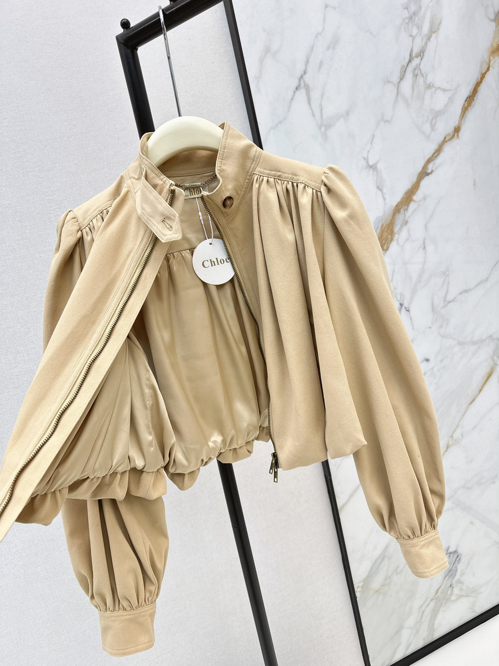 Stand-up collar cropped jacket