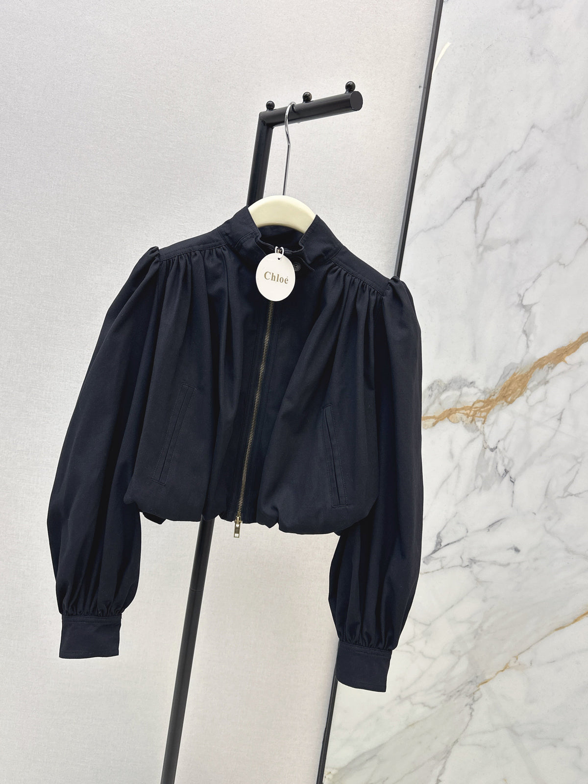 Stand-up collar cropped jacket
