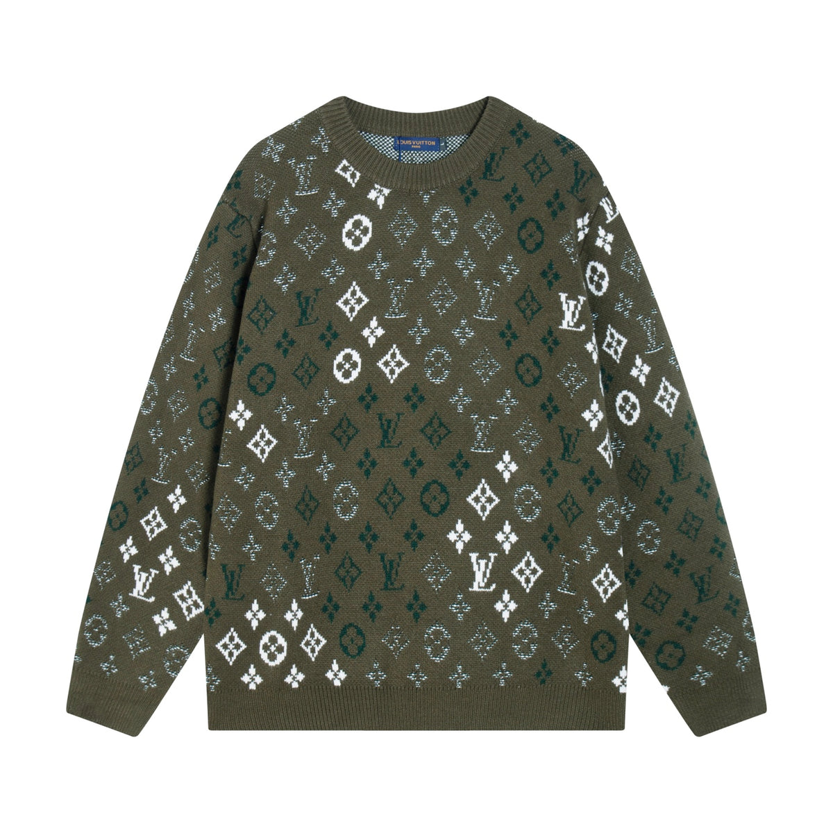 Gradient logo full print jacquard round neck knitted sweater wool sweater