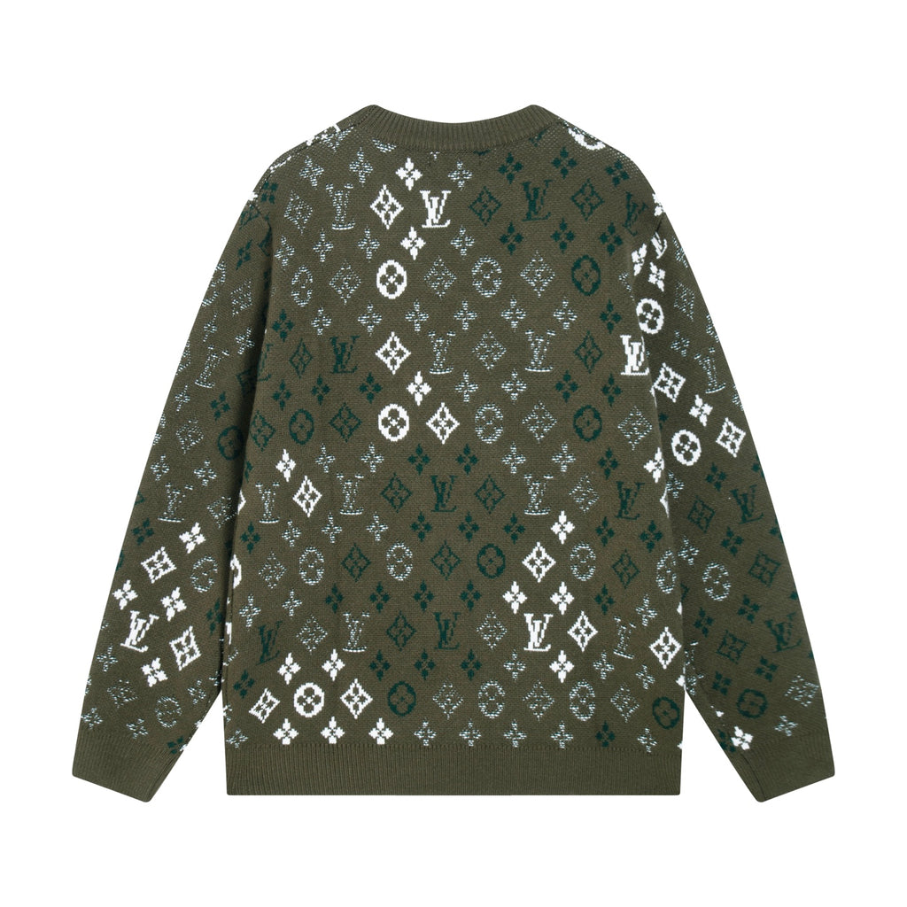 Gradient logo full print jacquard round neck knitted sweater wool sweater