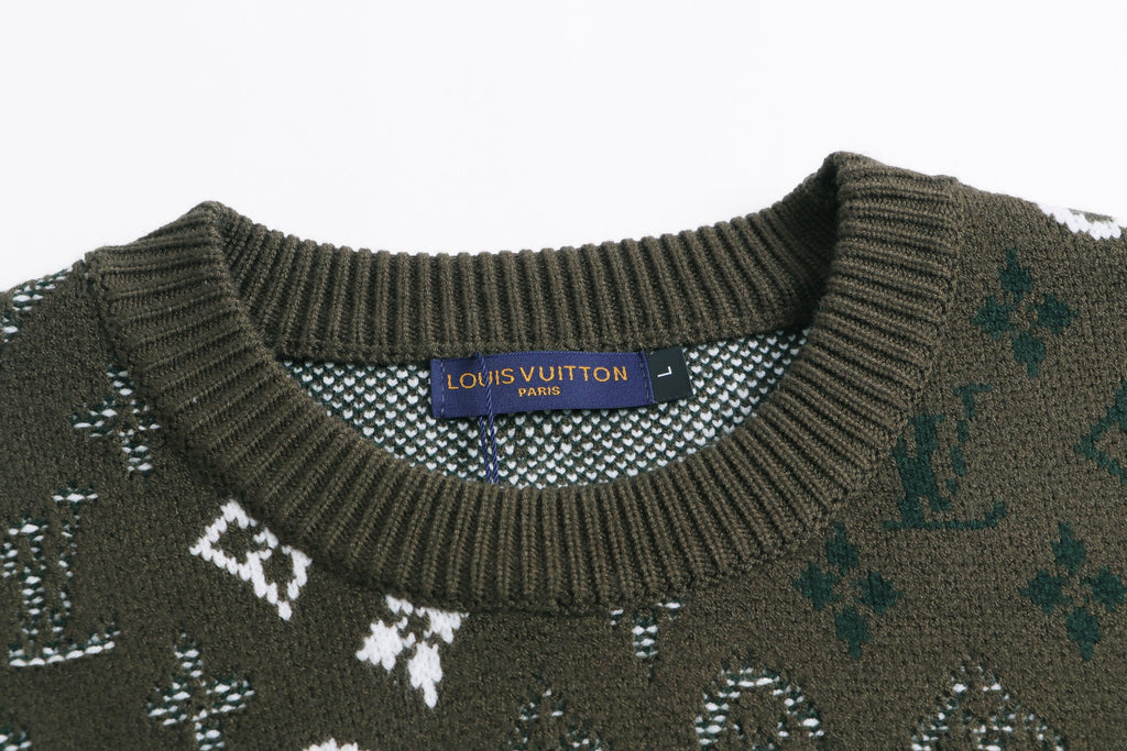 Gradient logo full print jacquard round neck knitted sweater wool sweater
