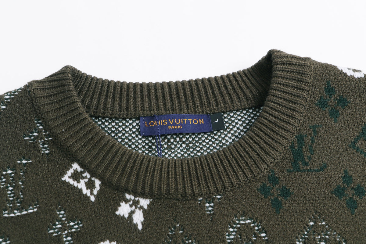 Gradient logo full print jacquard round neck knitted sweater wool sweater