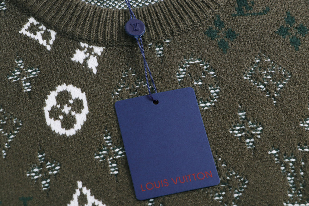 Gradient logo full print jacquard round neck knitted sweater wool sweater