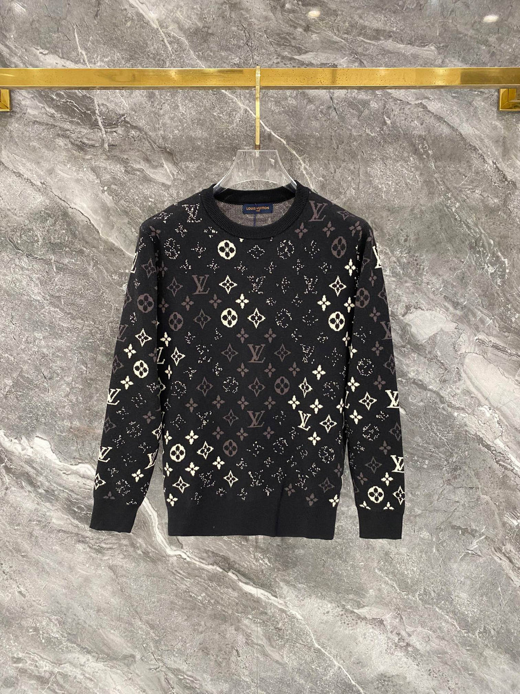 Gradient logo full print jacquard round neck knitted sweater wool sweater
