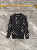 Gradient logo full print jacquard round neck knitted sweater wool sweater