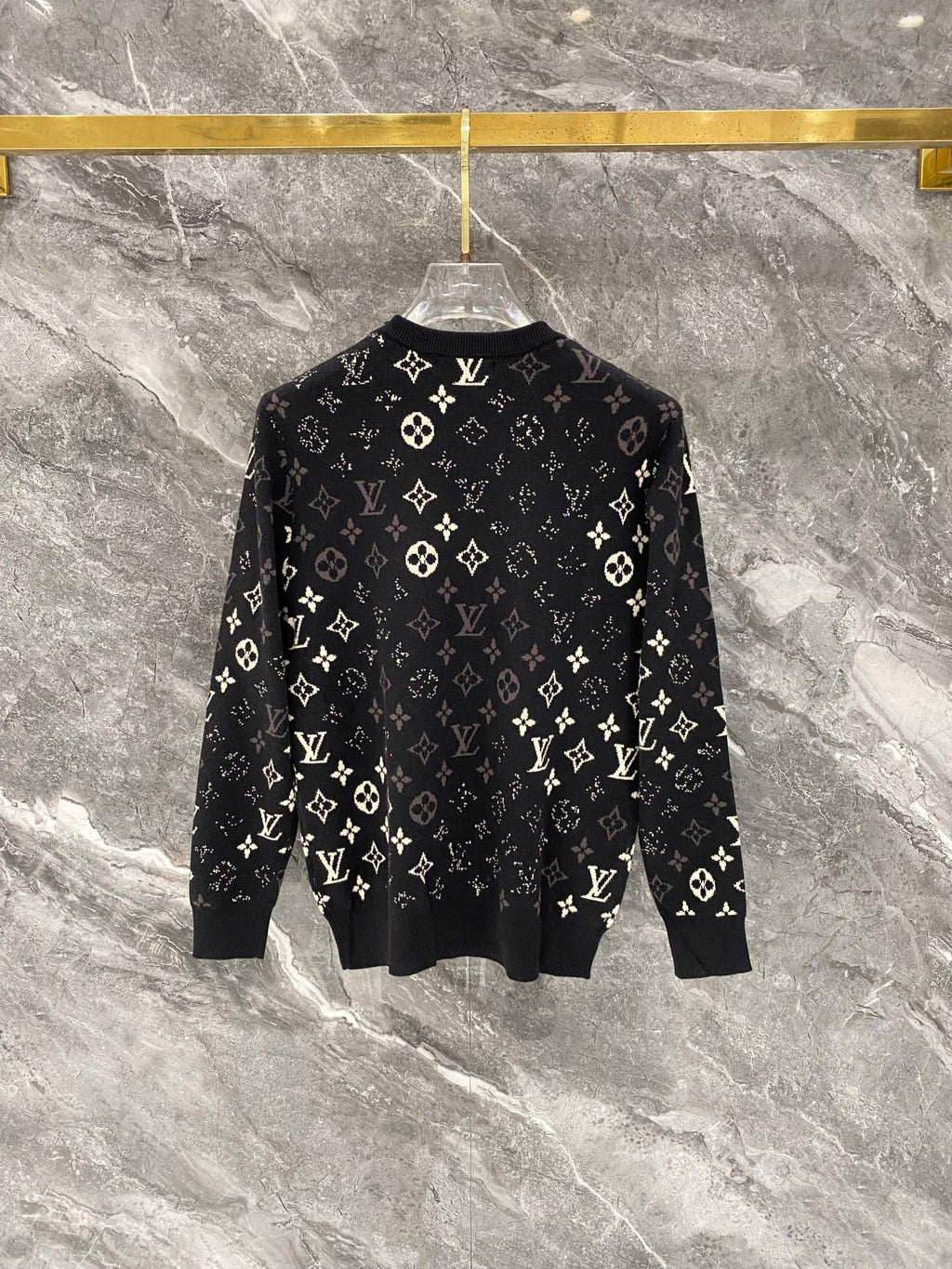 Gradient logo full print jacquard round neck knitted sweater wool sweater