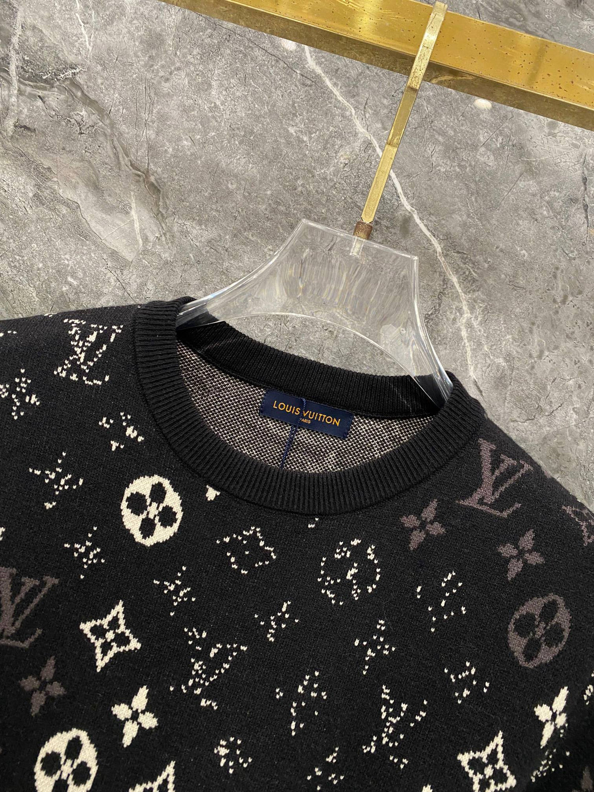 Gradient logo full print jacquard round neck knitted sweater wool sweater