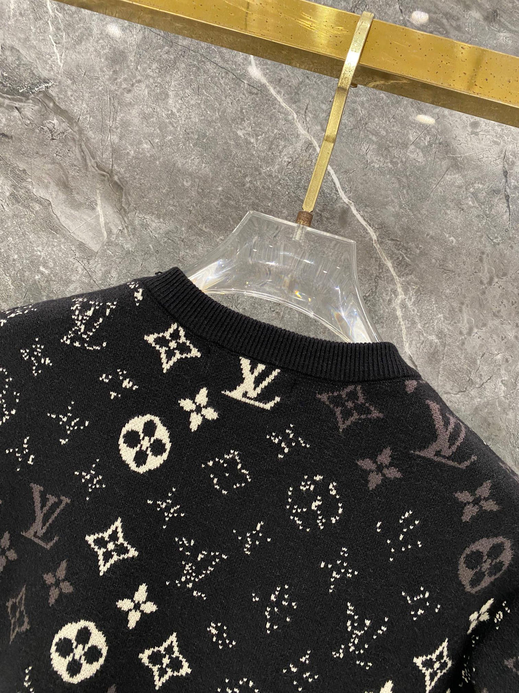 Gradient logo full print jacquard round neck knitted sweater wool sweater
