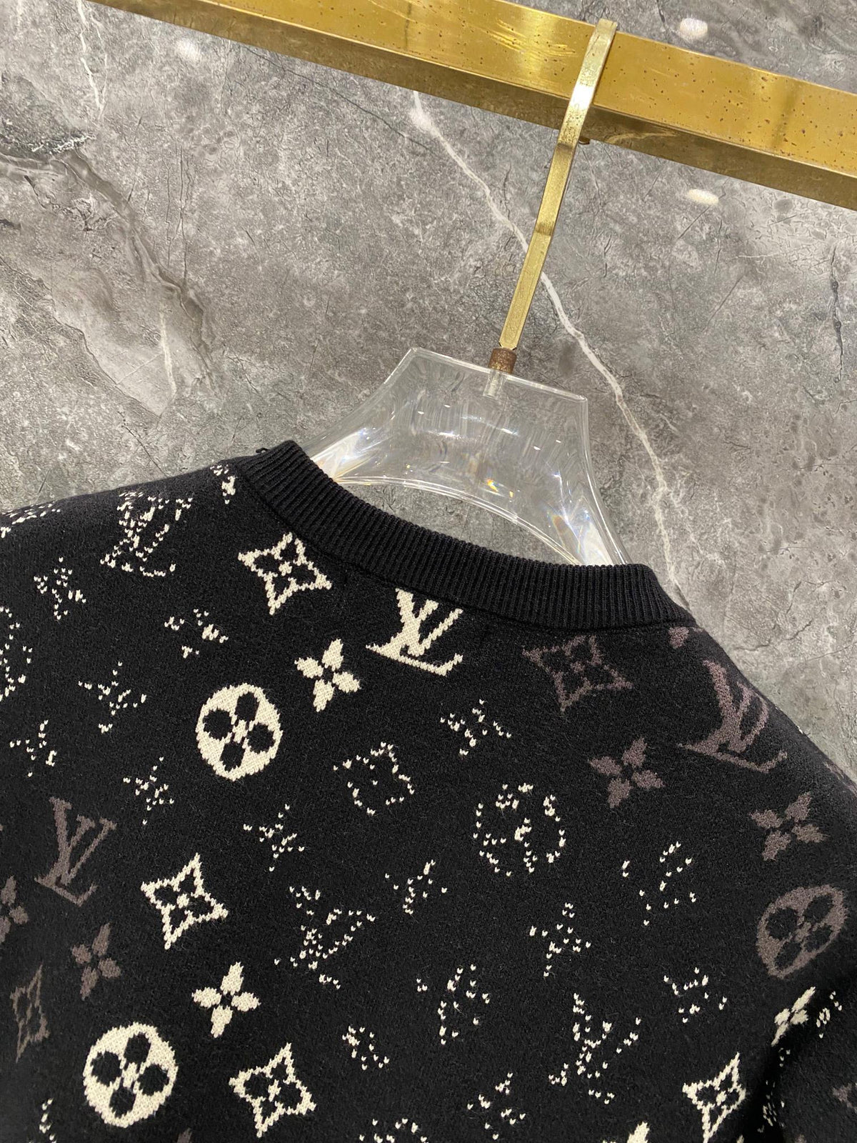 Gradient logo full print jacquard round neck knitted sweater wool sweater