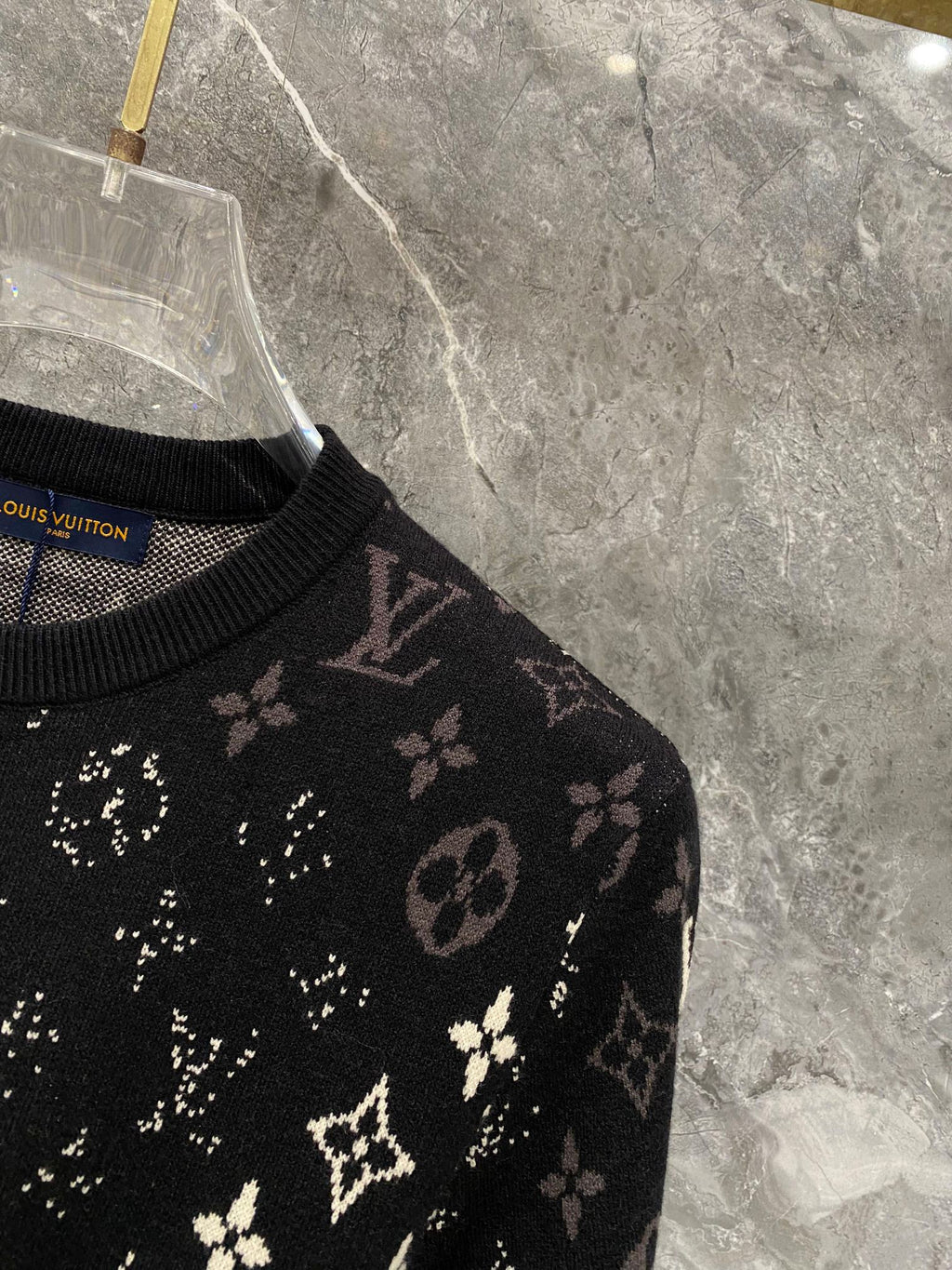 Gradient logo full print jacquard round neck knitted sweater wool sweater