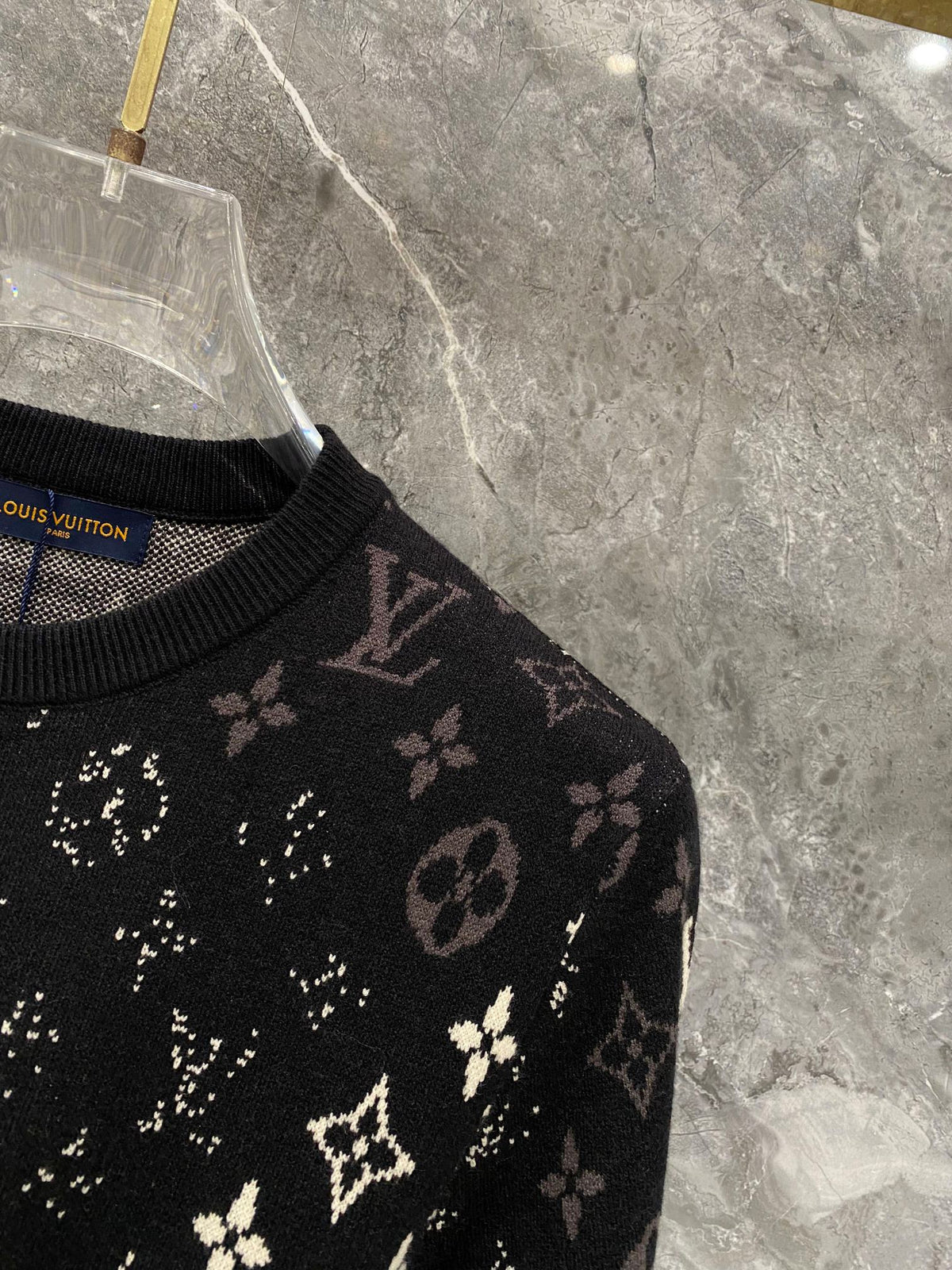 Gradient logo full print jacquard round neck knitted sweater wool sweater