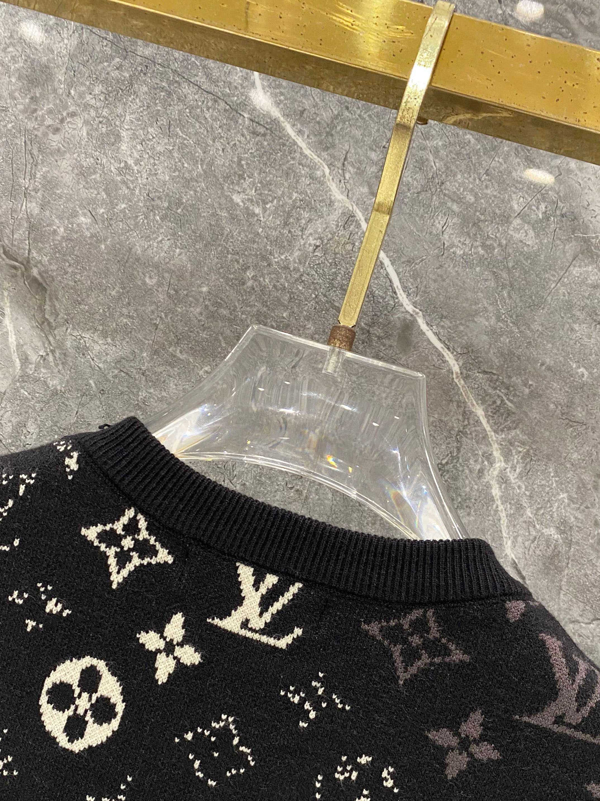 Gradient logo full print jacquard round neck knitted sweater wool sweater