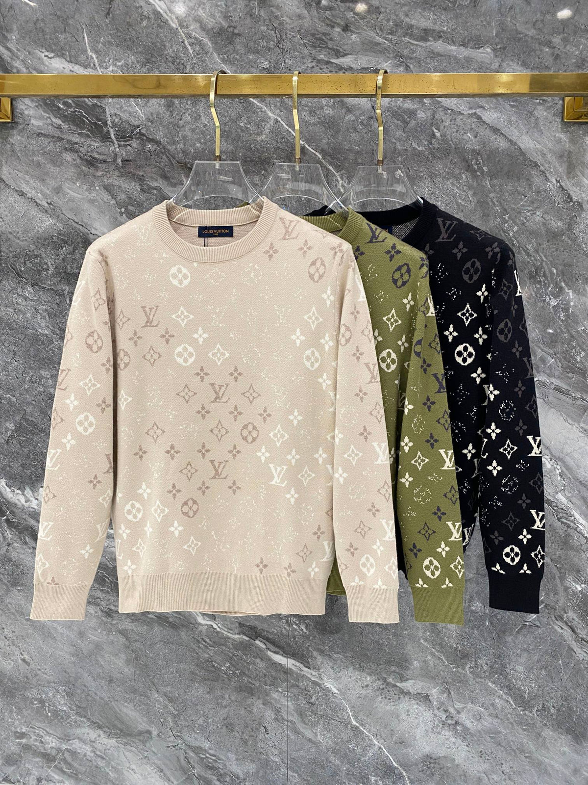 Gradient logo full print jacquard round neck knitted sweater wool sweater