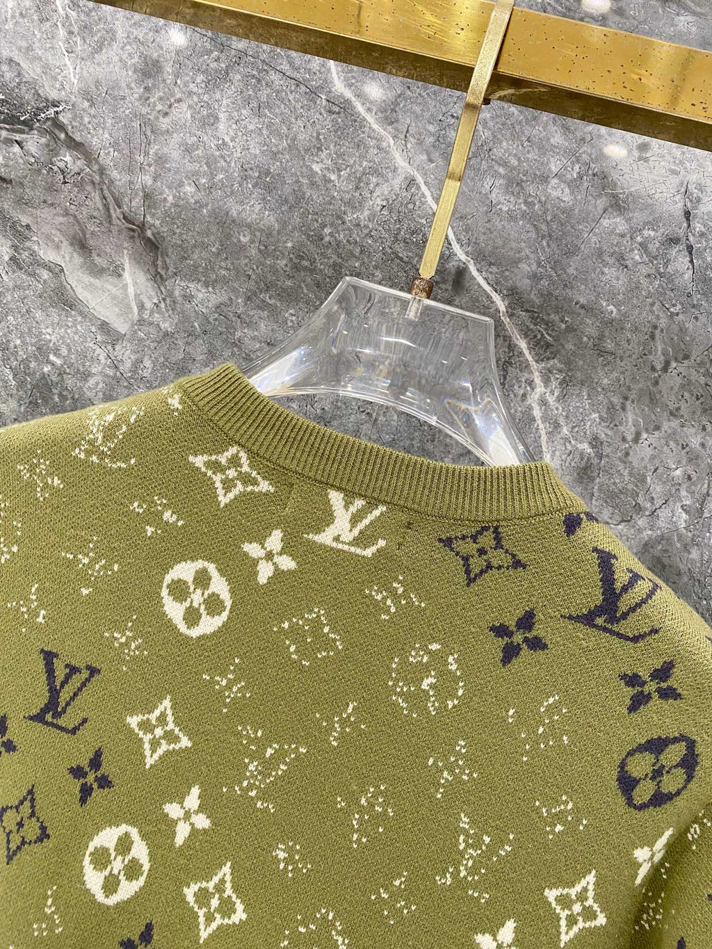 Gradient logo full print jacquard round neck knitted sweater wool sweater