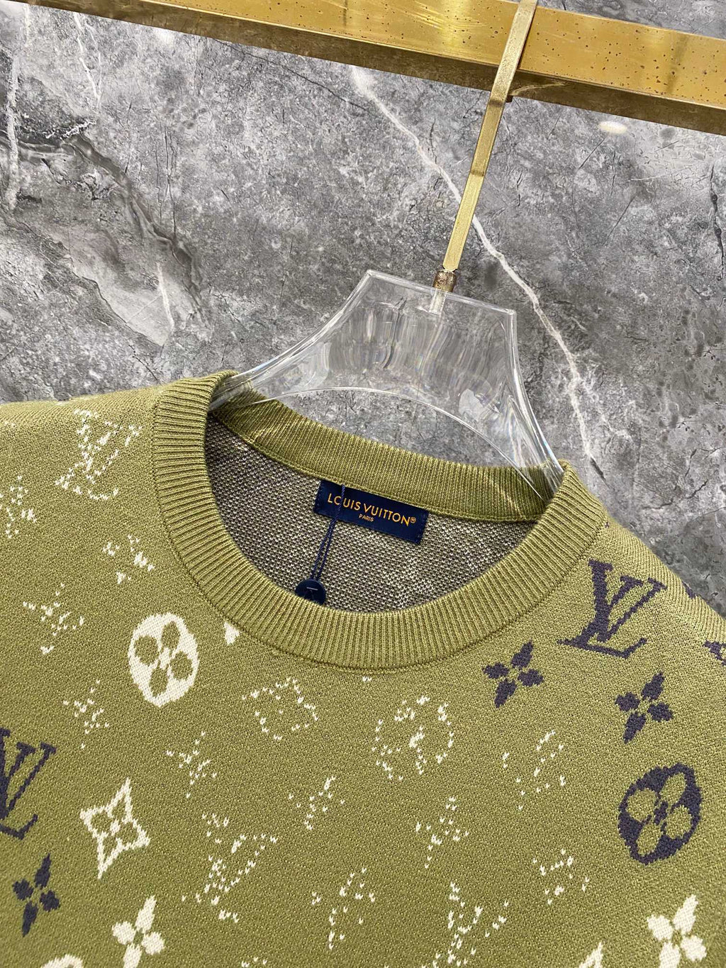 Gradient logo full print jacquard round neck knitted sweater wool sweater
