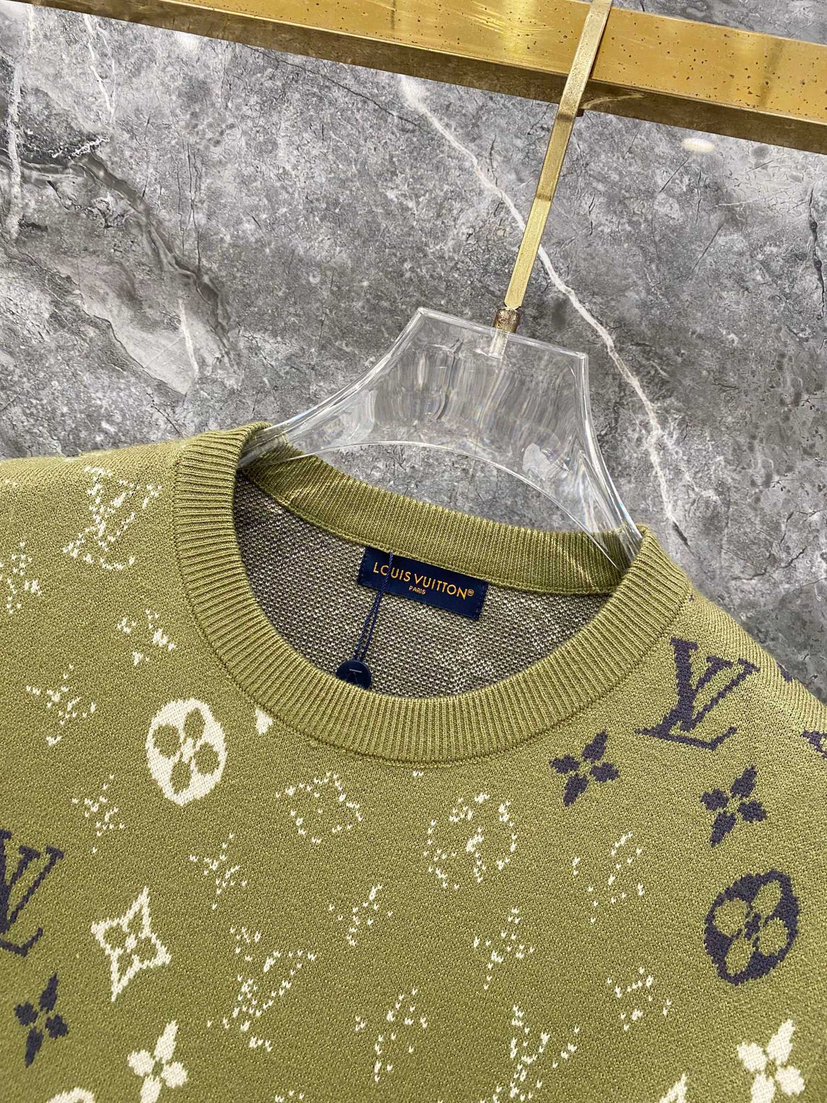 Gradient logo full print jacquard round neck knitted sweater wool sweater