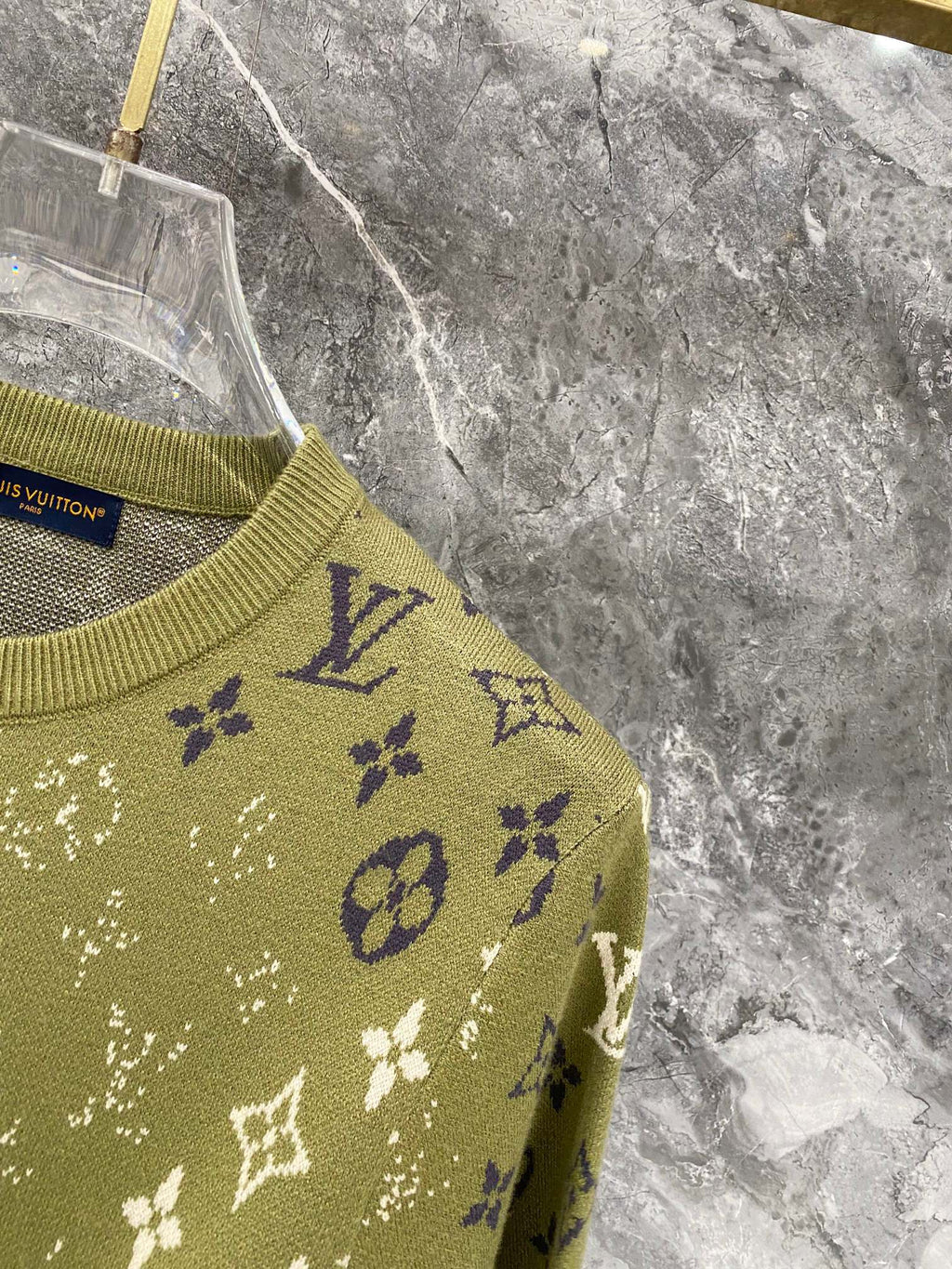 Gradient logo full print jacquard round neck knitted sweater wool sweater