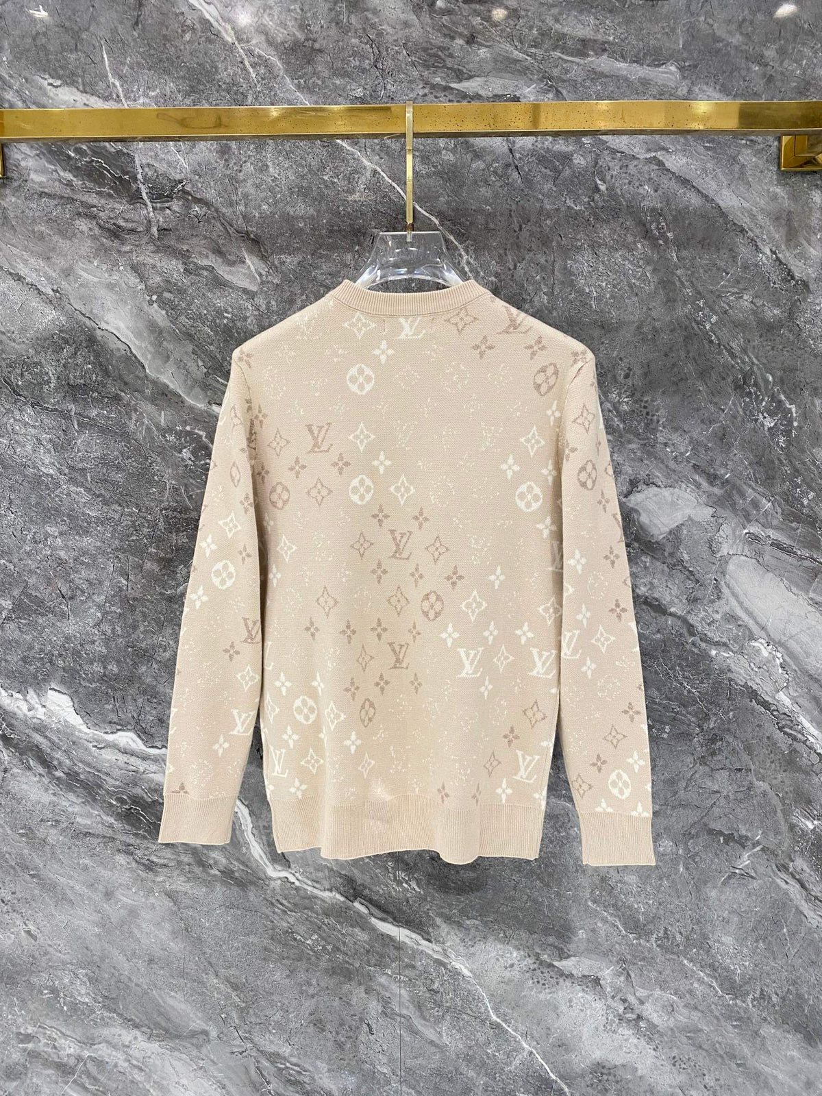 Gradient logo full print jacquard round neck knitted sweater wool sweater