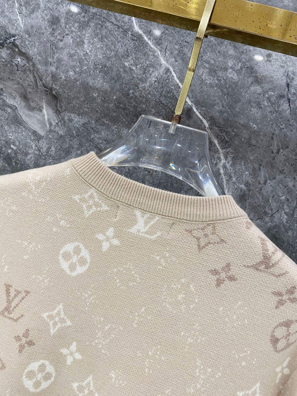 Gradient logo full print jacquard round neck knitted sweater wool sweater