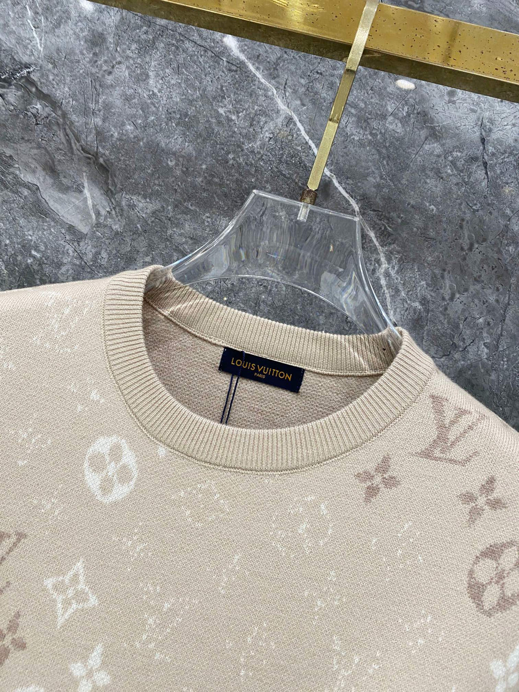 Gradient logo full print jacquard round neck knitted sweater wool sweater