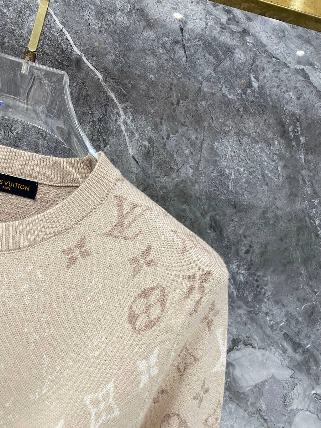 Gradient logo full print jacquard round neck knitted sweater wool sweater