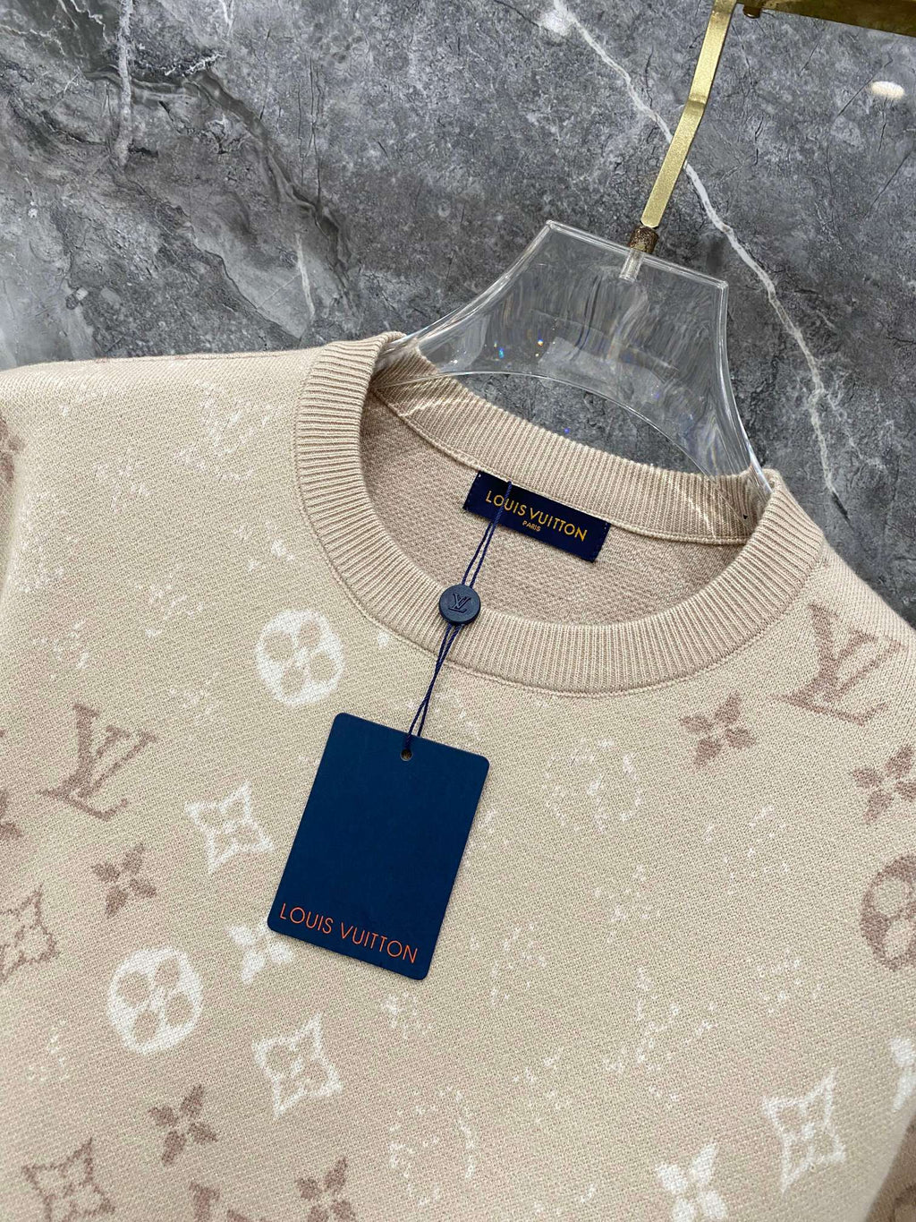 Gradient logo full print jacquard round neck knitted sweater wool sweater
