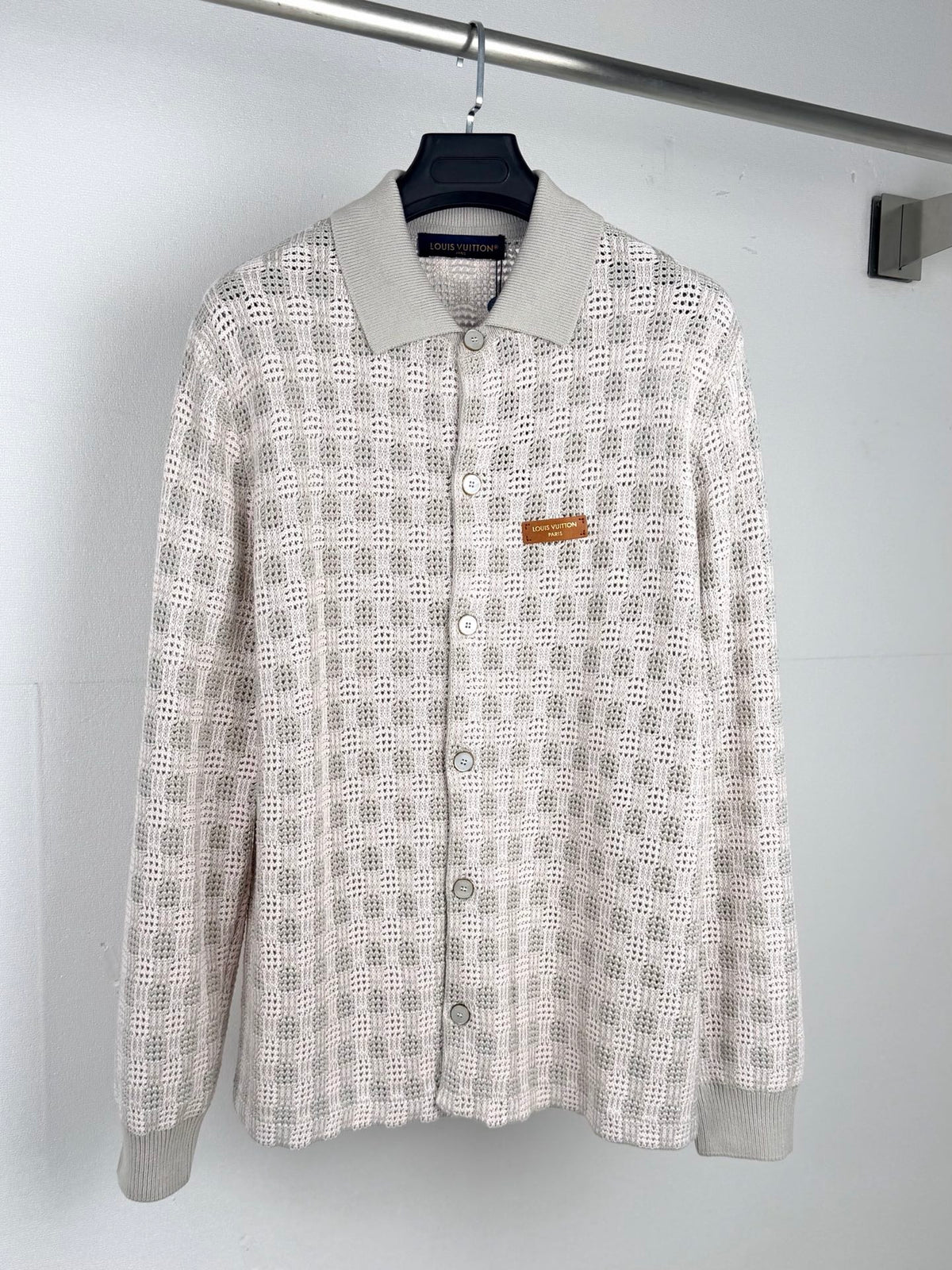 Coarse grid jacquard knitted cardigan sweater jacket