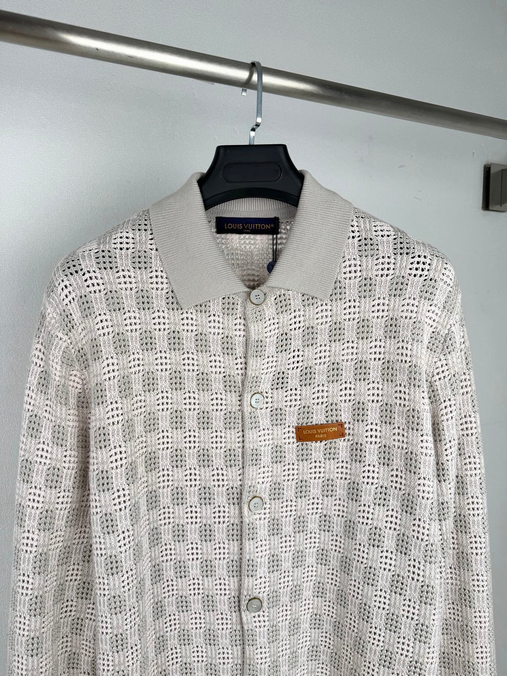 Coarse grid jacquard knitted cardigan sweater jacket