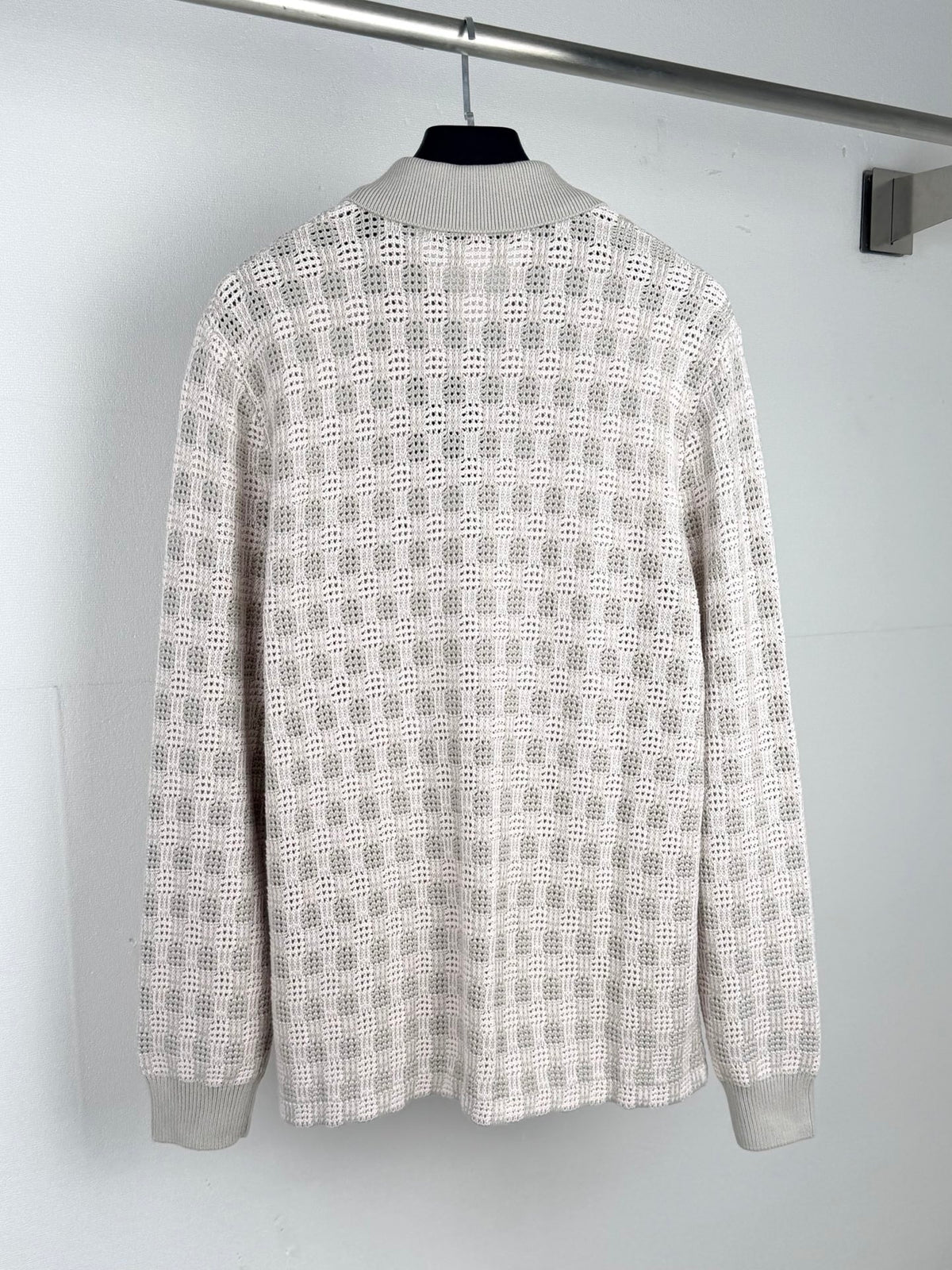 Coarse grid jacquard knitted cardigan sweater jacket