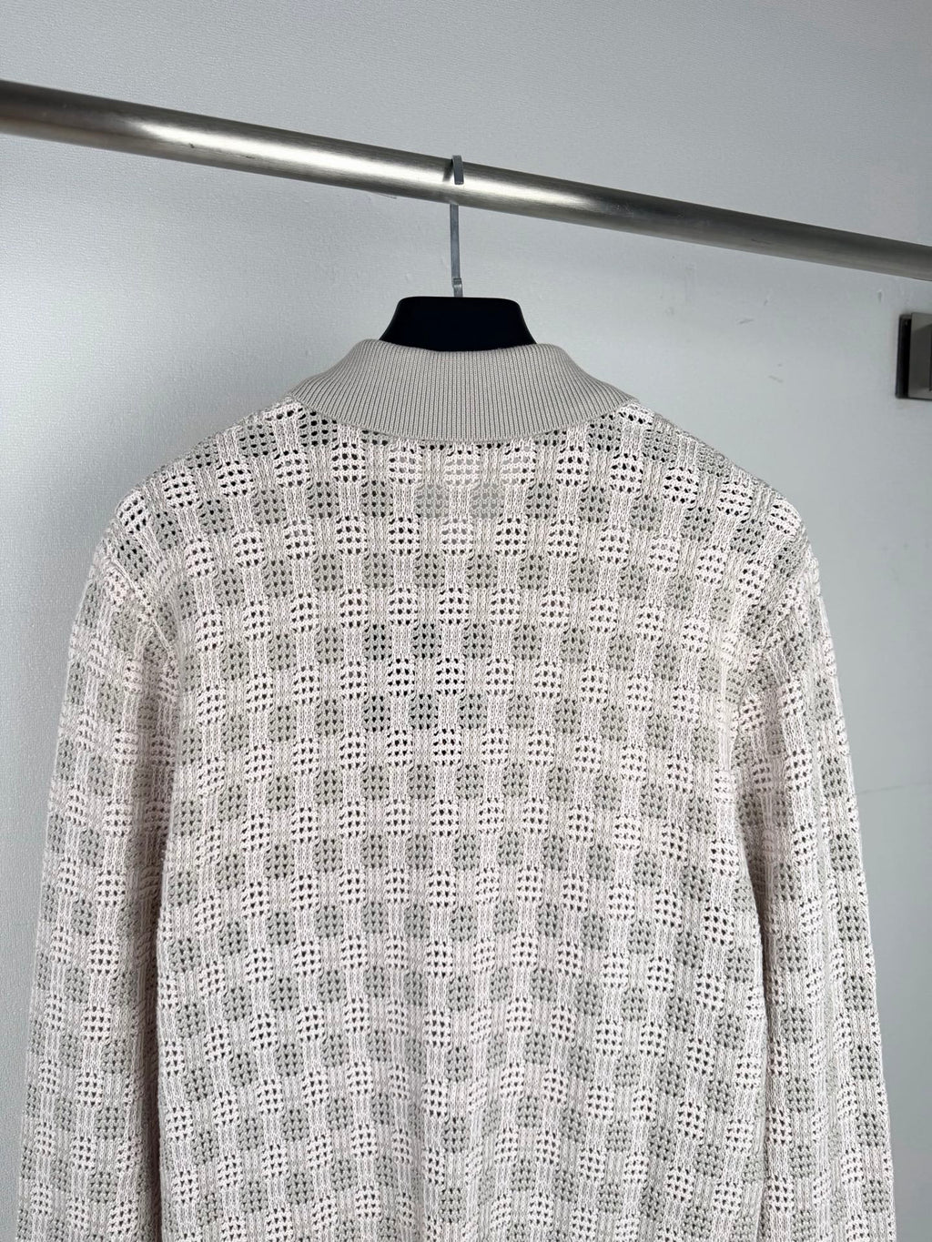 Coarse grid jacquard knitted cardigan sweater jacket
