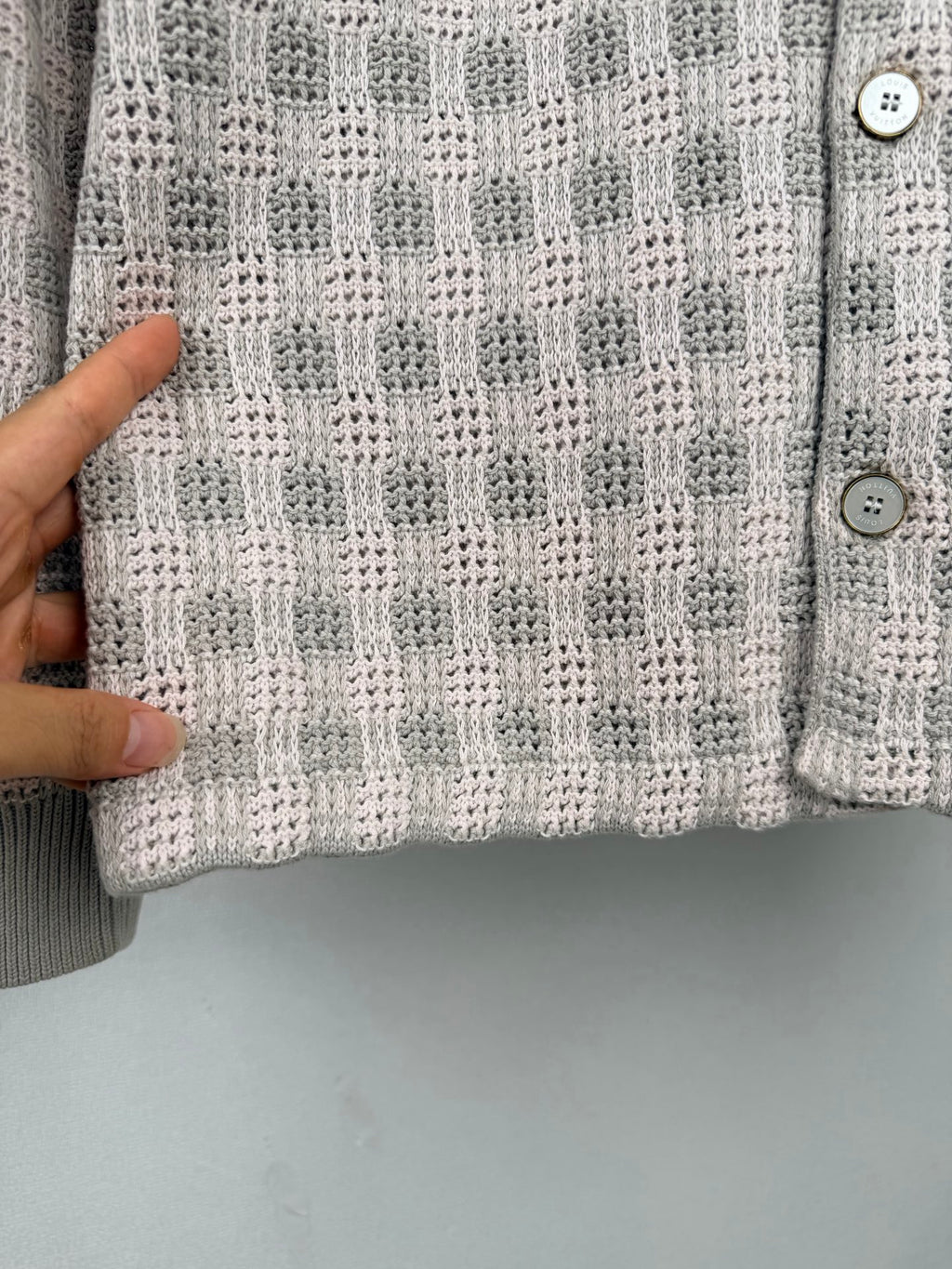 Coarse grid jacquard knitted cardigan sweater jacket