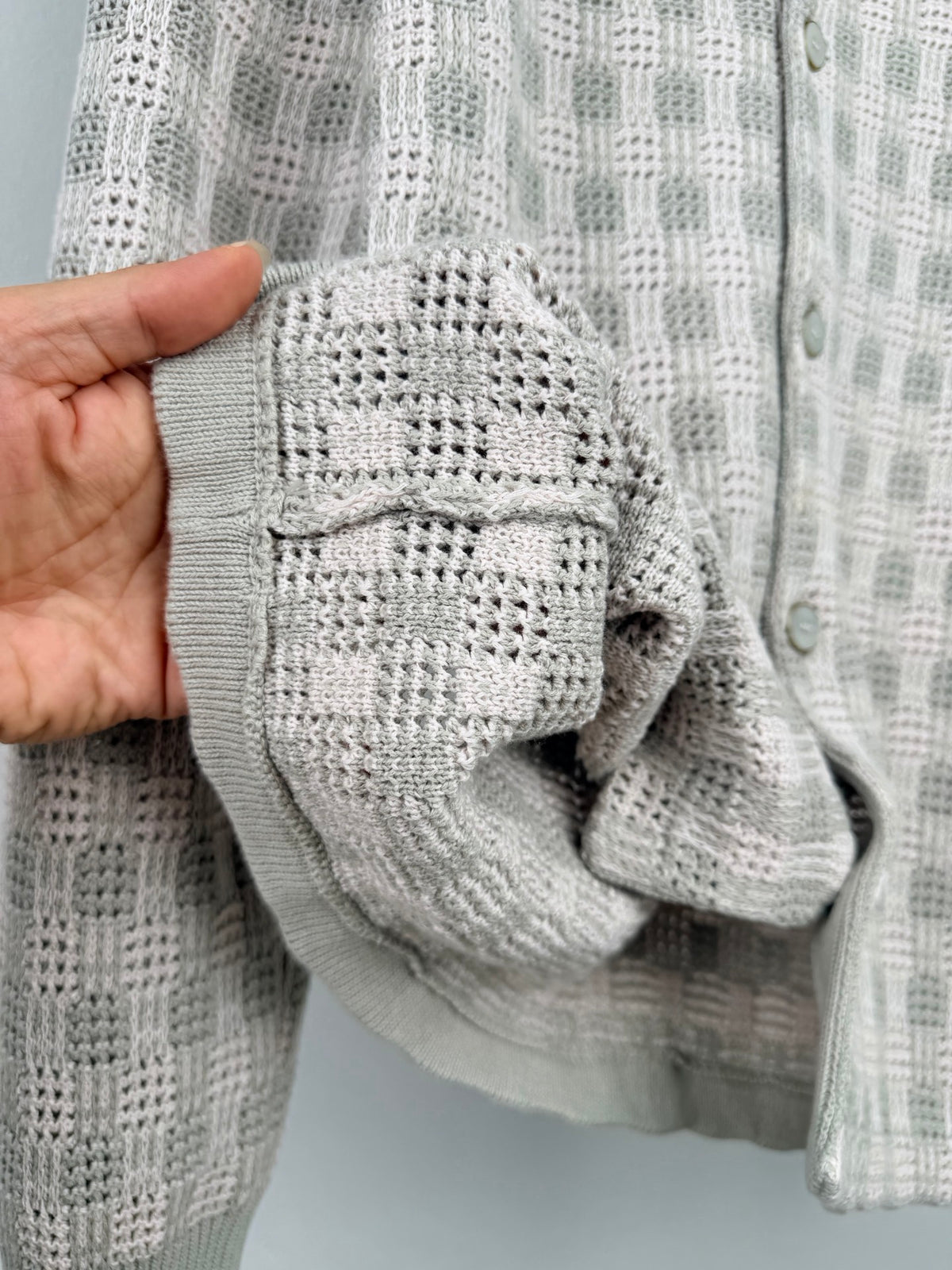 Coarse grid jacquard knitted cardigan sweater jacket