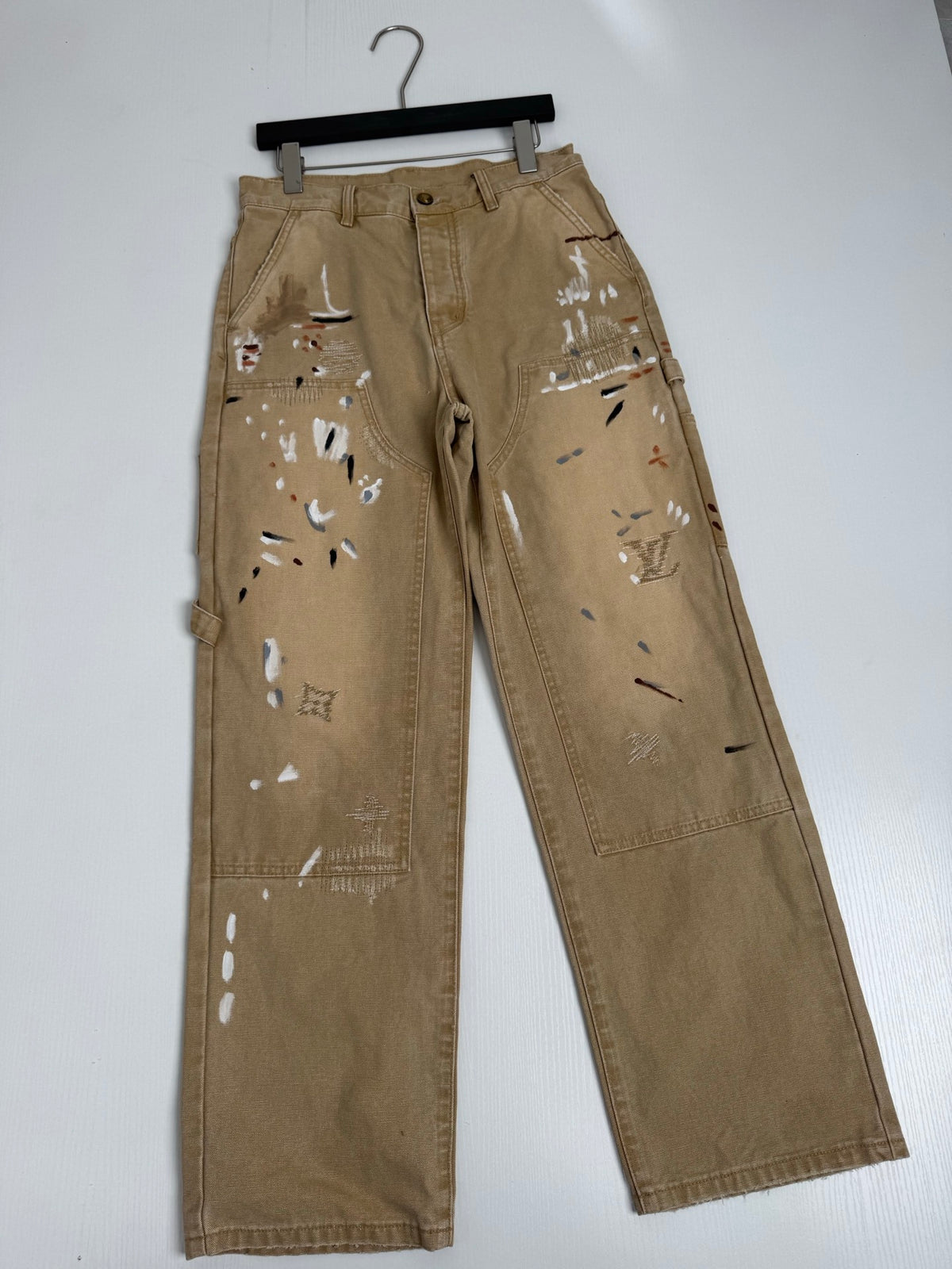 26 Vintage Distressed Paint Splatter Embroidered Workwear Denim Pants