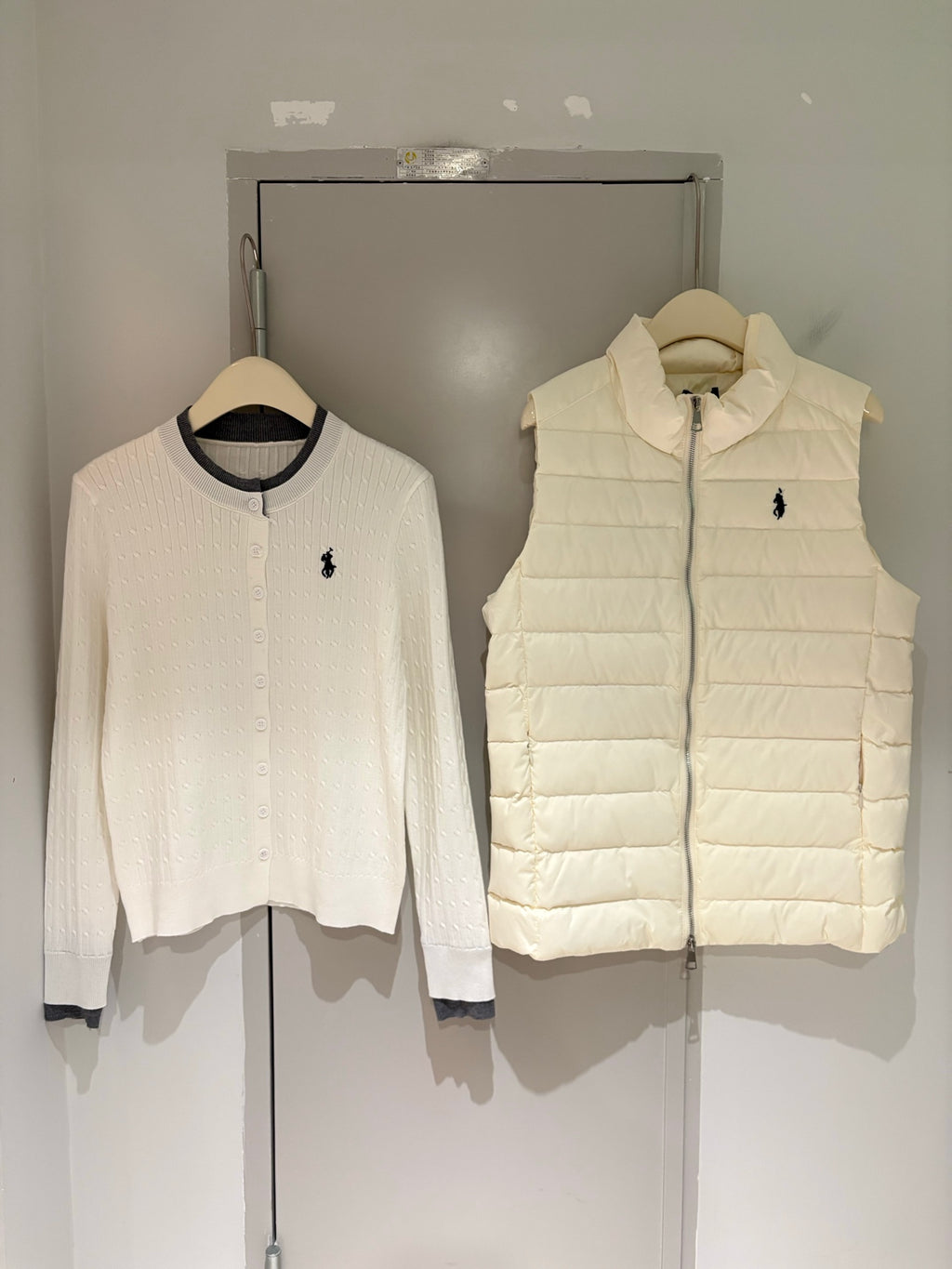 Pony embroidered knitted cardigan ➕ Down vest set (two-piece set)