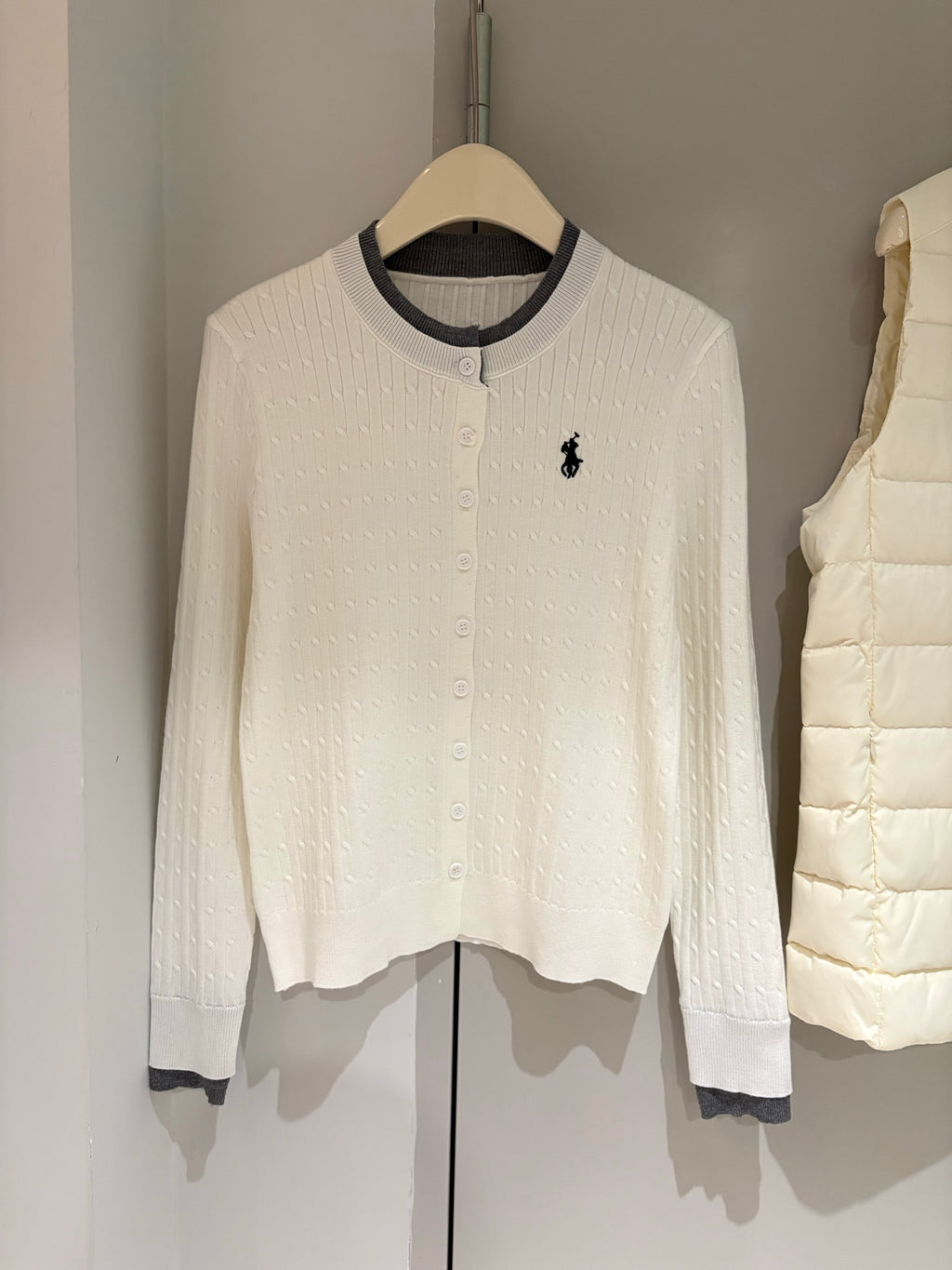 Pony embroidered knitted cardigan ➕ Down vest set (two-piece set)