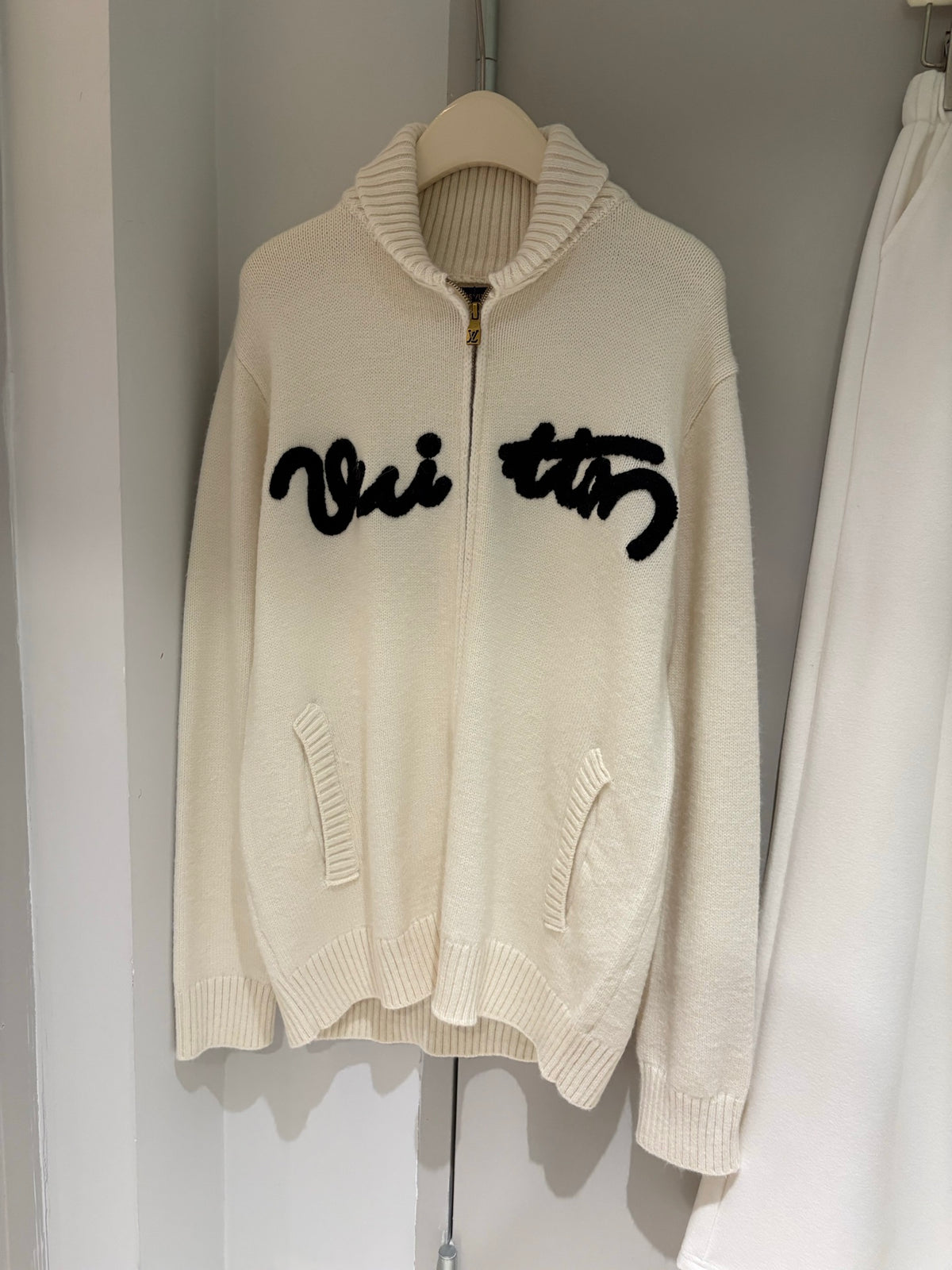 Small lapel letter jacquard knitted cardigan